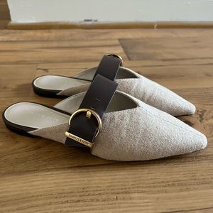 Charles & Keith Textured Buckled Flat Mules - Beige (worn once)